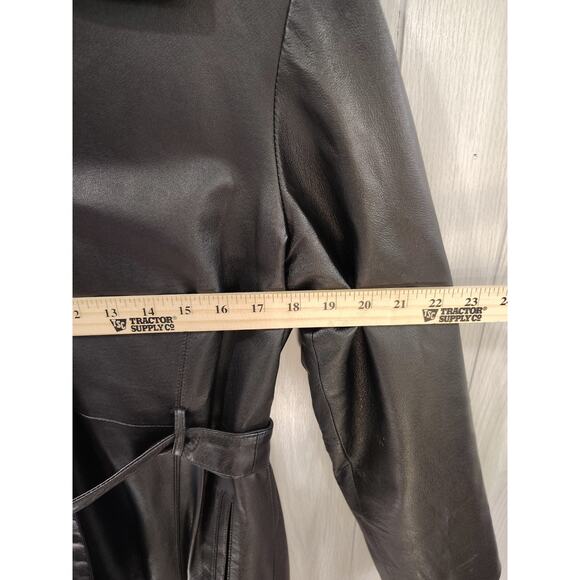 Women's KC Collections Black Leather Coat Jacket Size L Mob Wife Night Out Warm - Picture 7 of 7